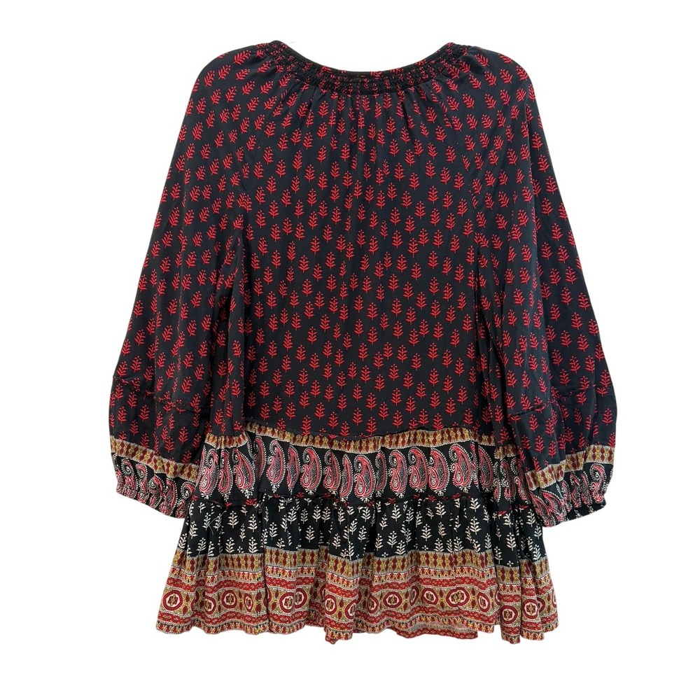 Beachlunchlounge Mari Black Red Paisley Floral Tiered Peasant Blouse Top Small - Picture 2 of 8